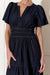 Eliana Denim Maxi Dress with short sleeves, v-neck, shirred waist and tiered skirt by adorne.