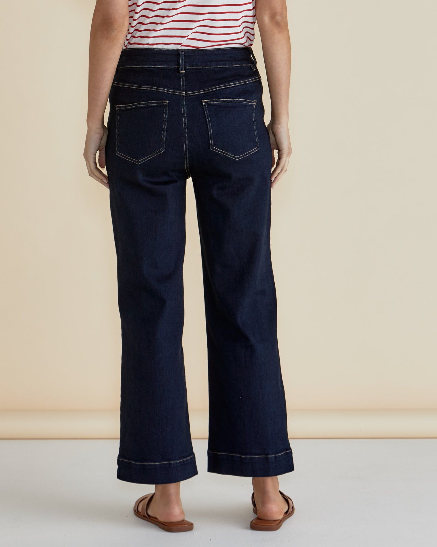 Back of Willow Wide Leg Relaxed Fit Jeans in Ink a very dark blue.