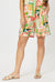 ladies fun cancun shorts with flowers and geometric print in pink, orange, white and green by Threadz. 