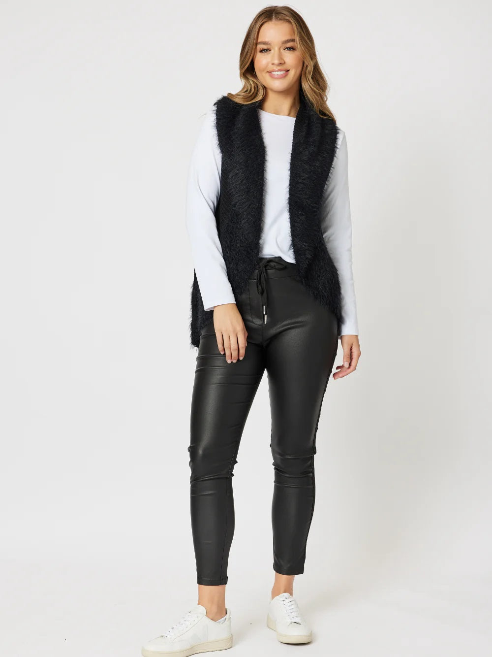 Fluffy Trim Knit Vest