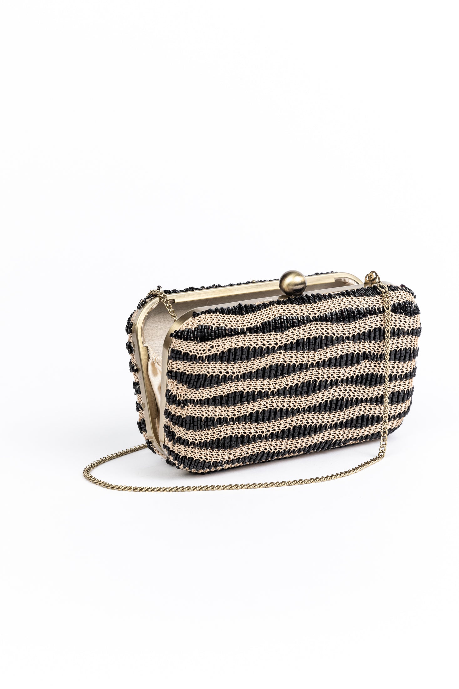 layla black and beige beaded clutch purse by Holiday