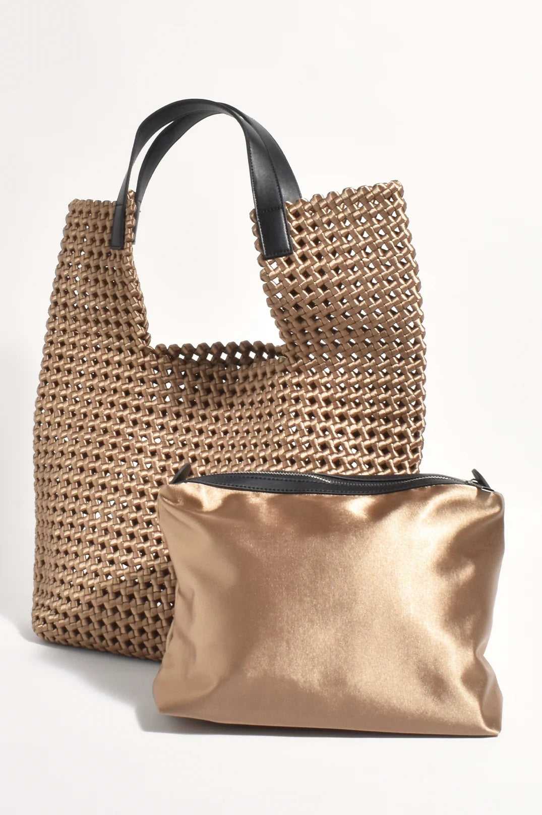 Sara Satin U Shape Tote Bag in Gold with Removable pouch by Adorne.