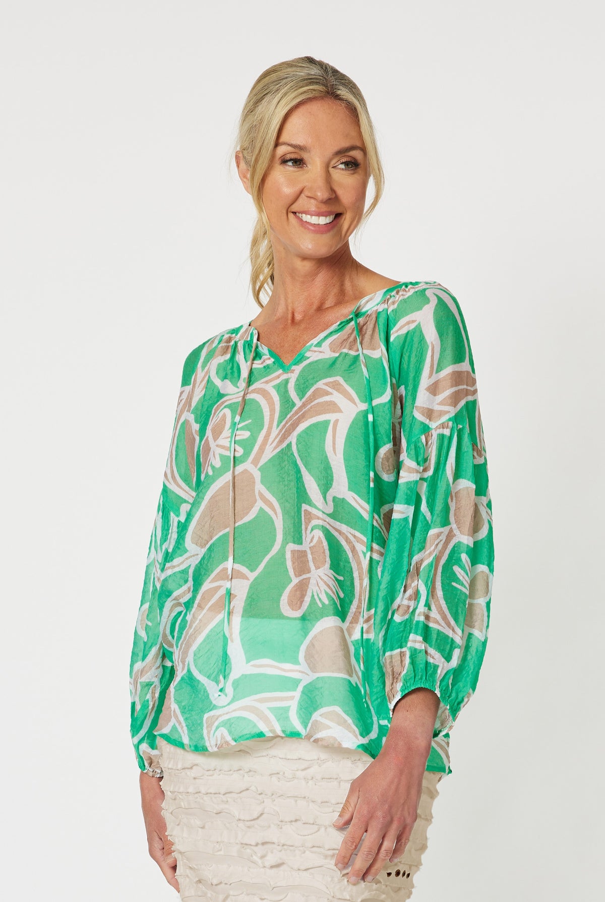 Gordon Smith Noosa Beach Top in Mint green, white and natural in a lightweight and cool fabric.