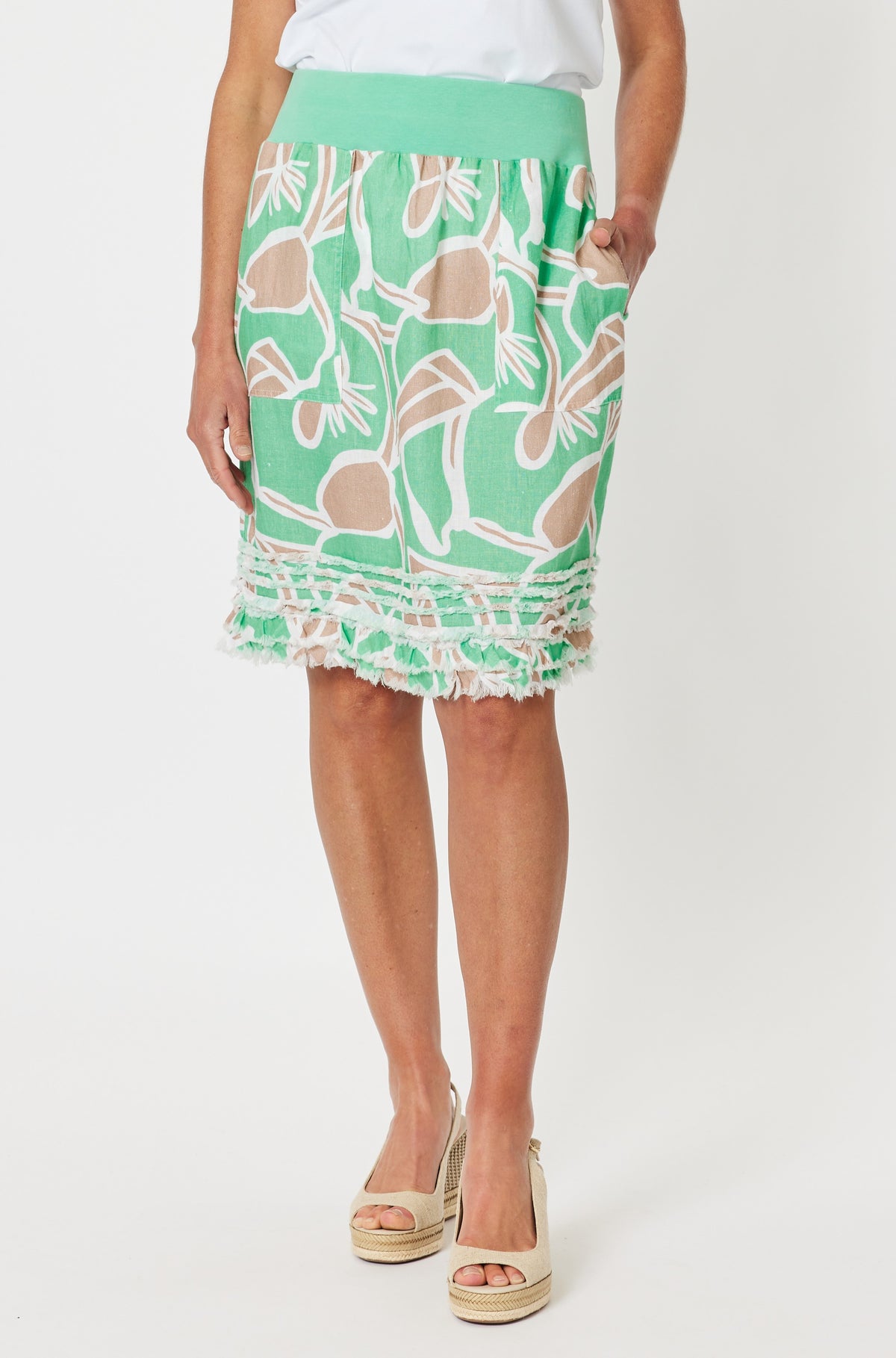 Gordon Smith Noosa Midi Skirt in Mint Green,White and Natural.