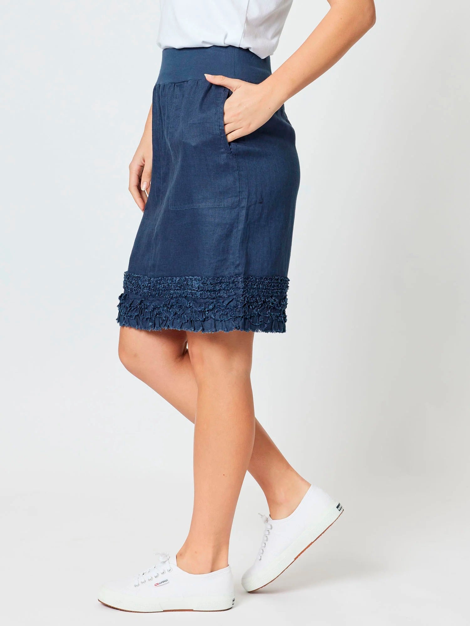 Ruffle Hem Linen Skirt