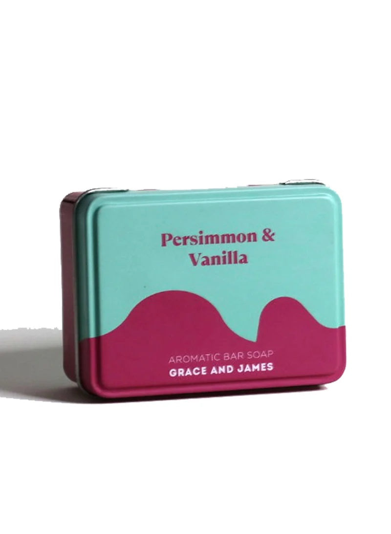 Persimmon & Vanilla an Aromatic Bar of Soap in Tin by Grace & James.