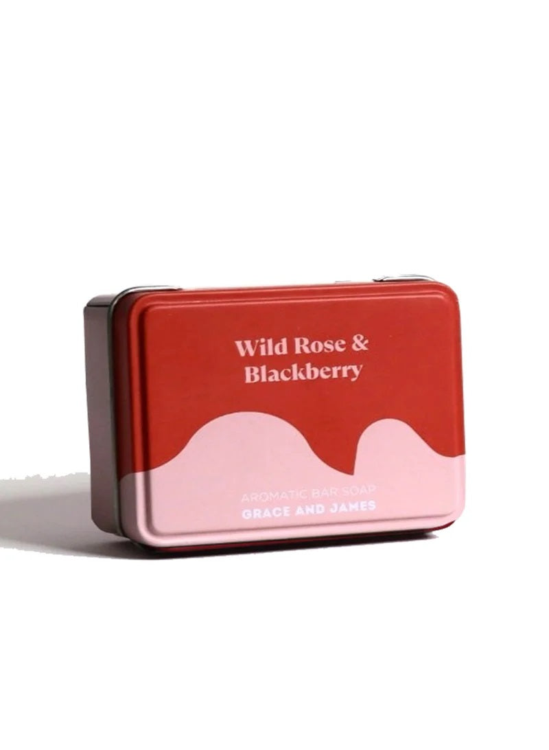 Wild Rose & Blackberry an Aromatic Bar of Soap in Tin by Grace & James.