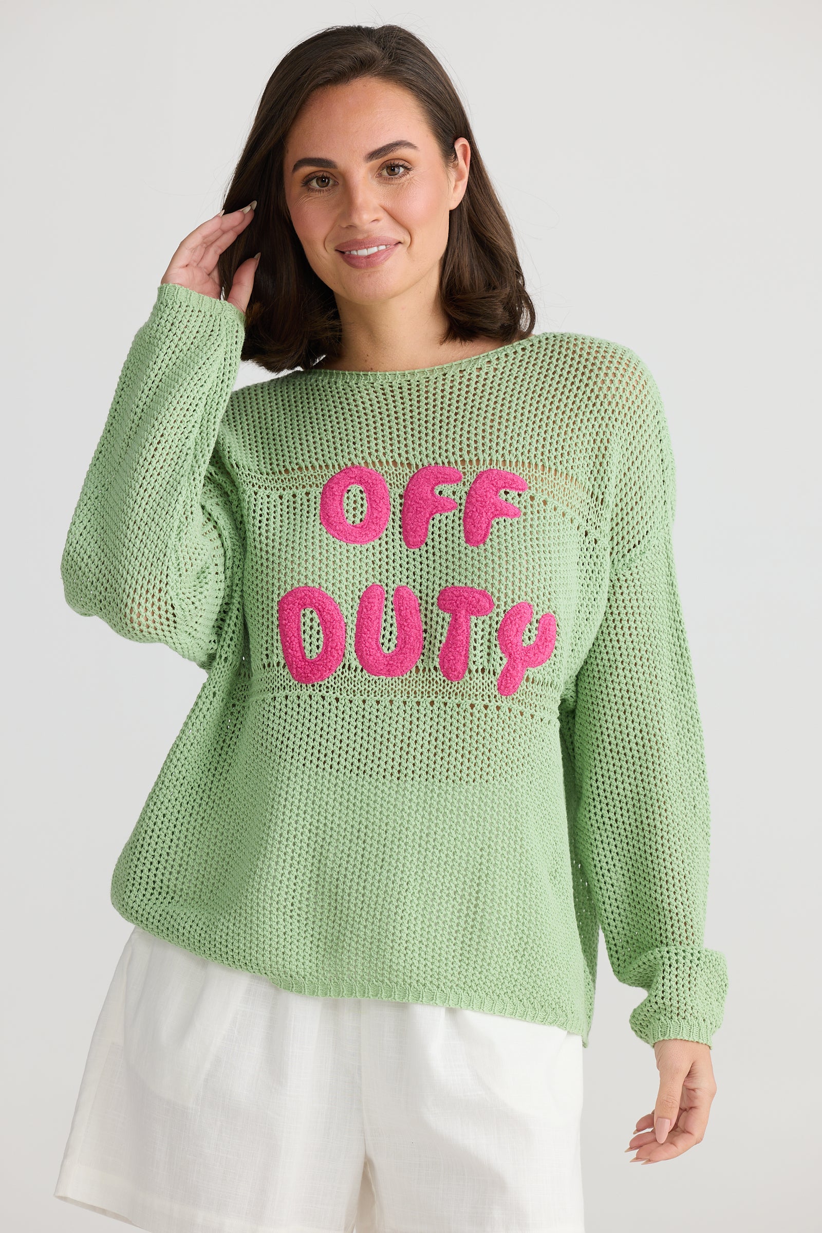 Holiday Trading Off Duty Open Knit Long Sleeve top.