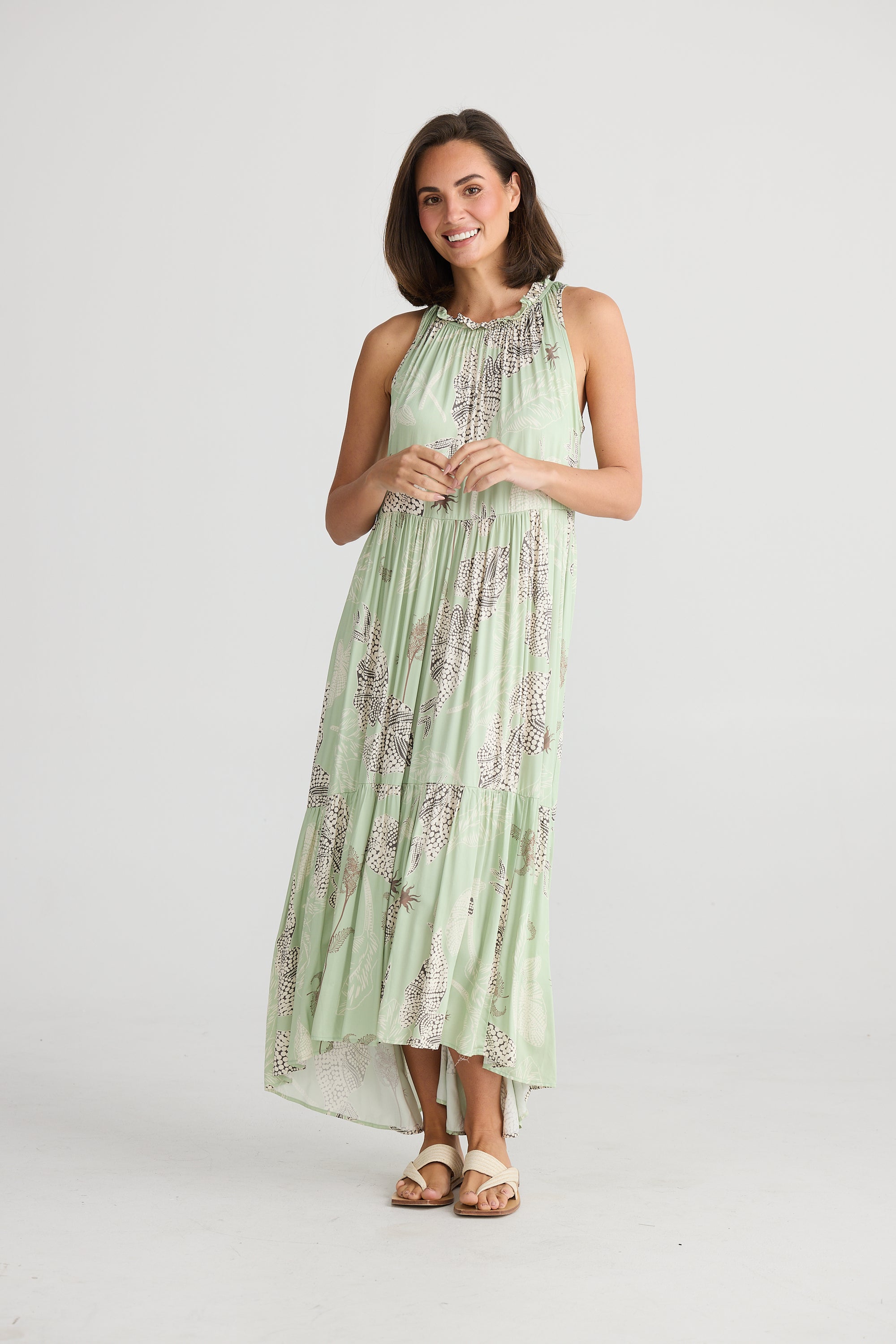 Green, white and grey water lily print Margot maxi dress by Holiday Trading.