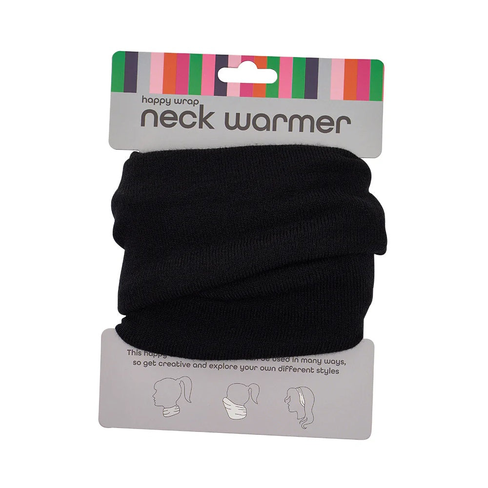 Black Happy Wrap Neck Warmer Snood and head band by Annabel Trends.