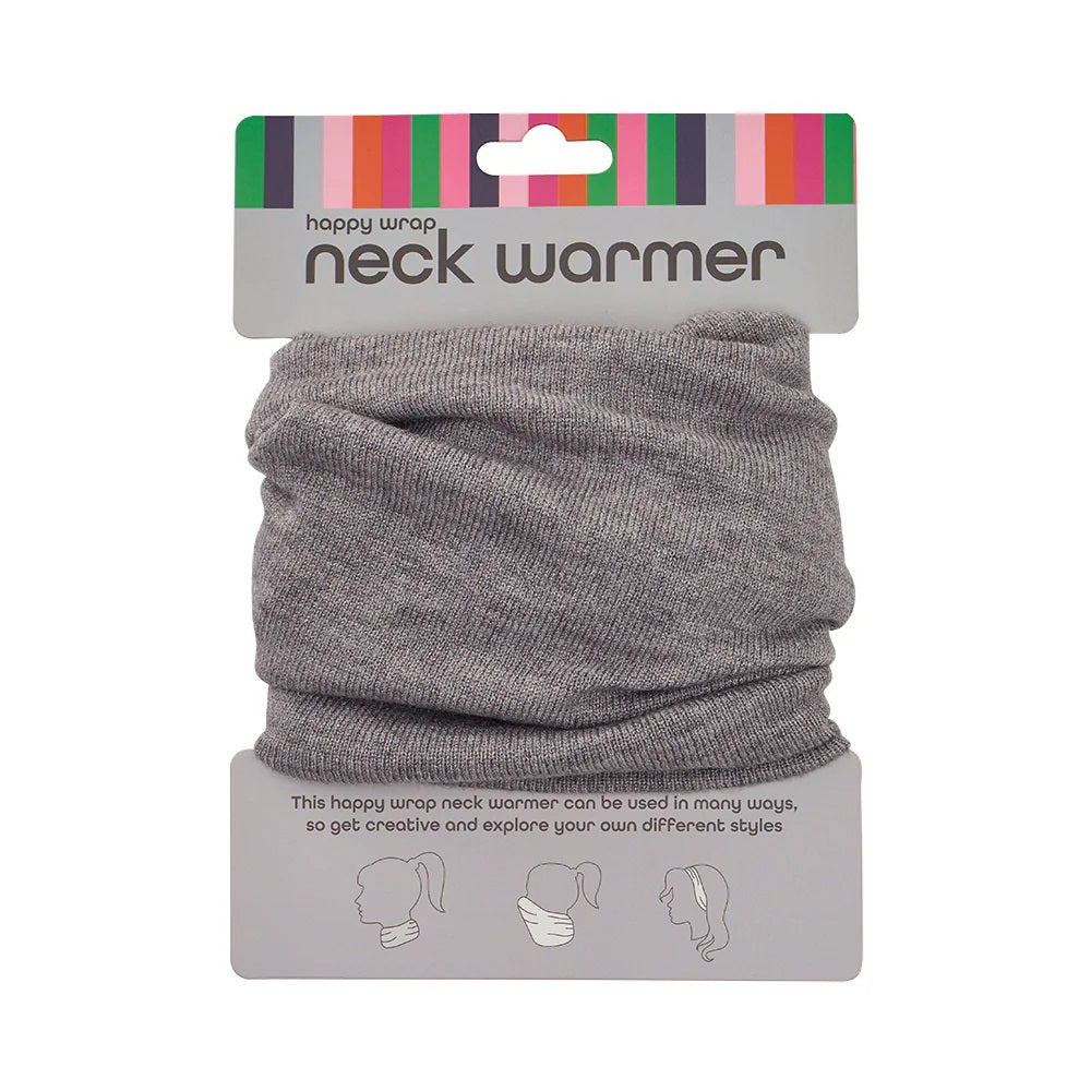 Grey Happy Wrap Neck Warmer Snood and head band by Annabel Trends.