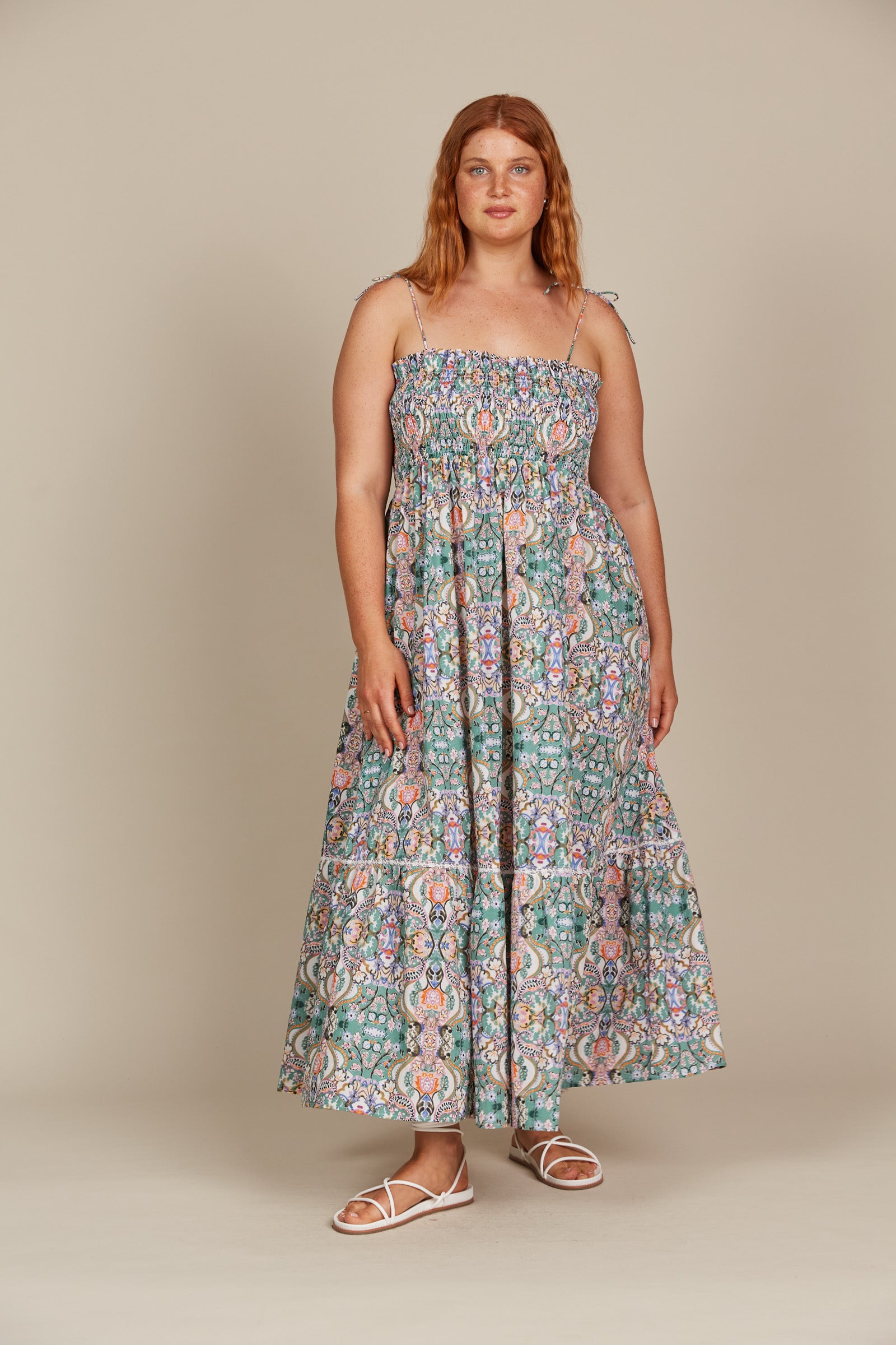 Remi Shirred Maxi Dress - Fleuron Print