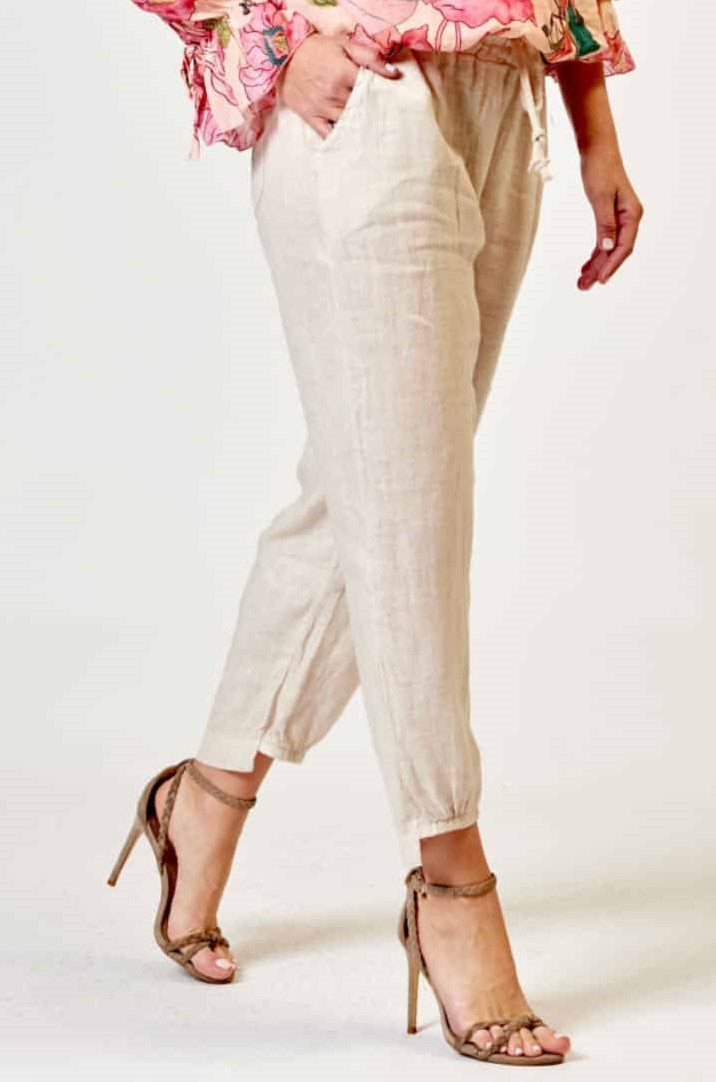 Linen Elastic Front Hem Pants