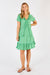 Ladies Green Cotton midi Dress with V-Neck, Shirring under bust and short sleeves in a knee length by LulaLife.