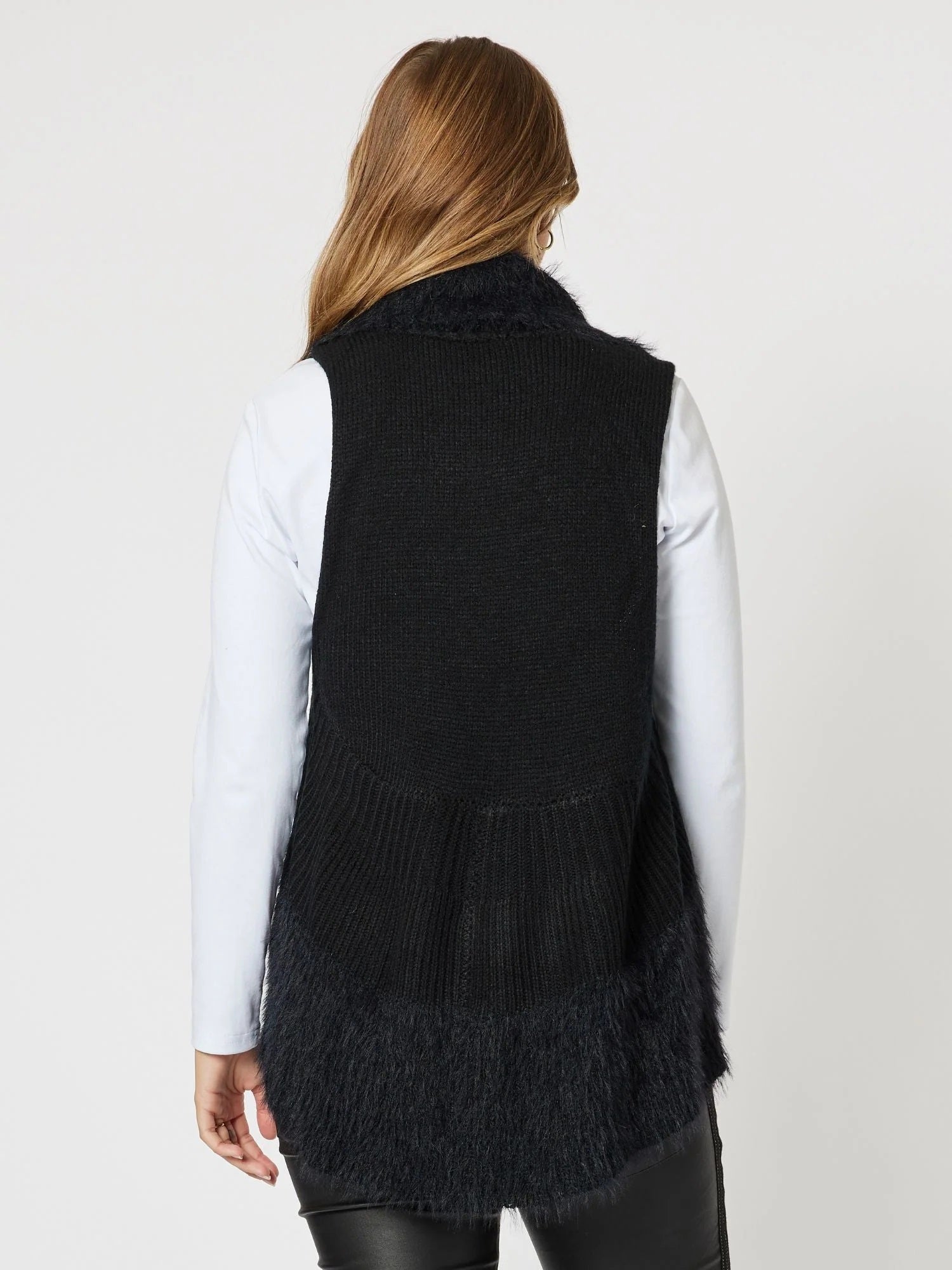 Fluffy Trim Knit Vest