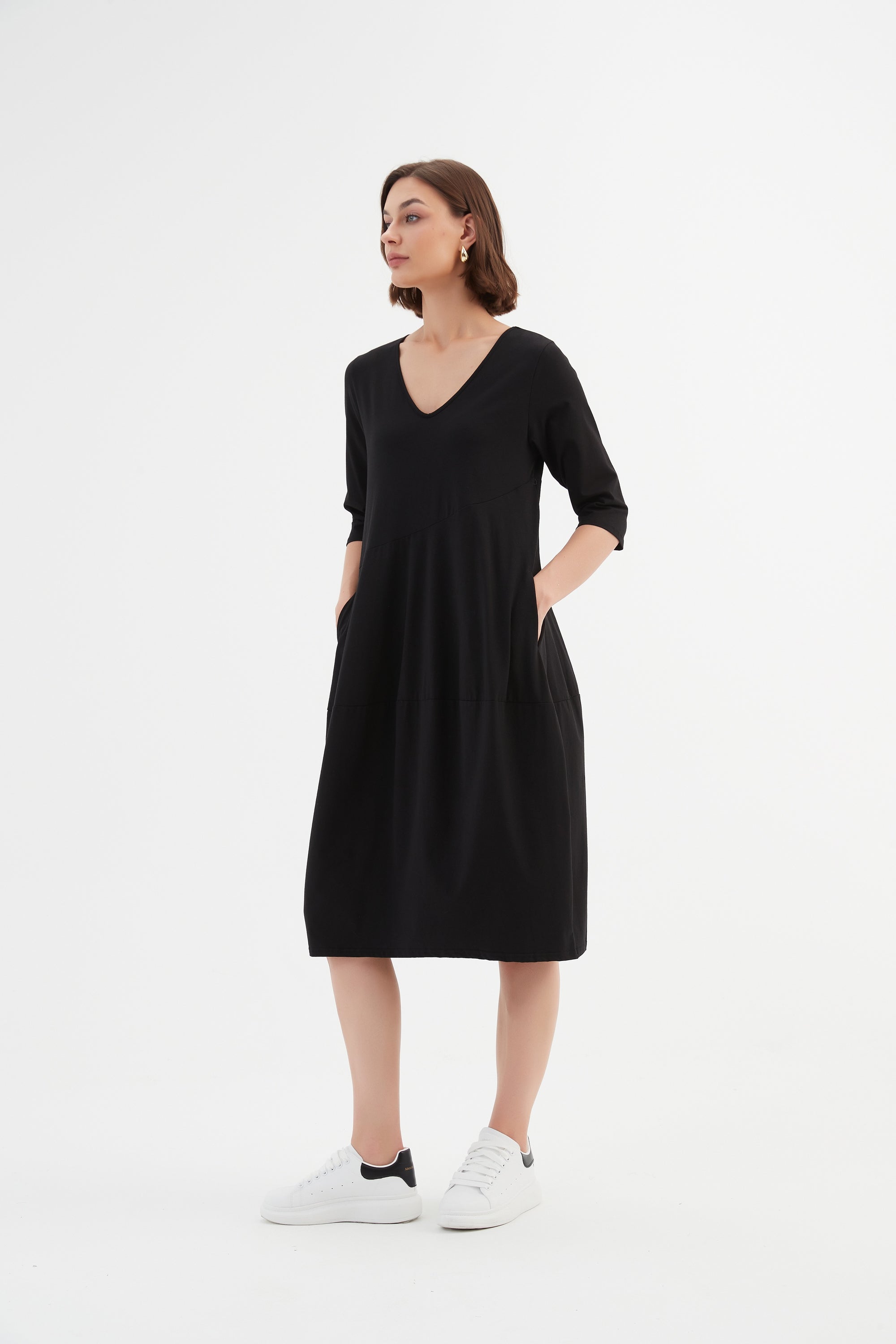 V-Neck Diagonal Seam Dress