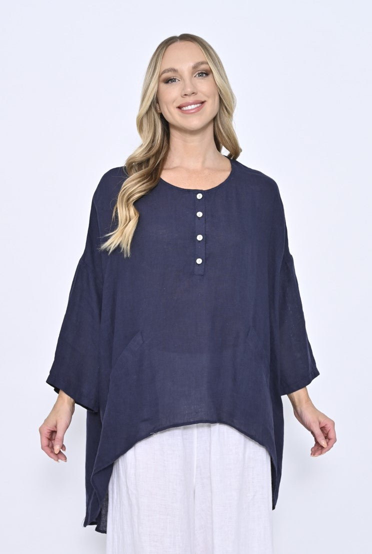 Button Linen High Low Tunic