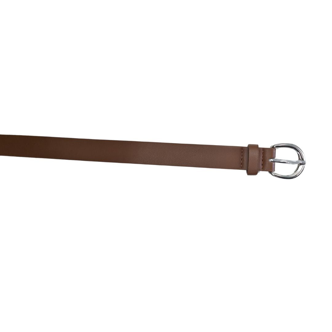 ladies classic brown / tan belt with silver buckle.