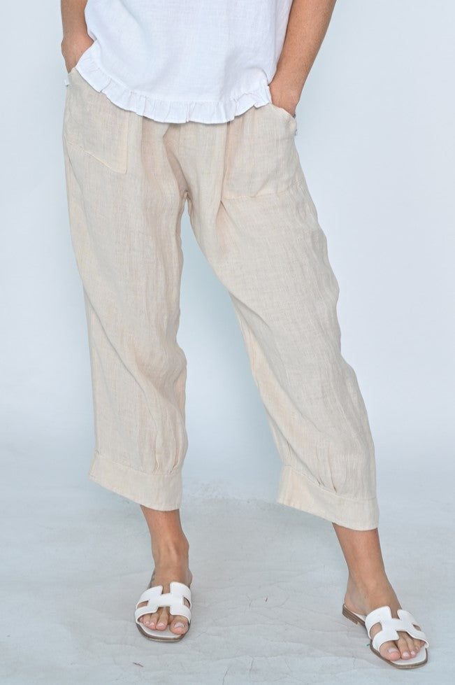 Cuff Hem Linen 7/8 Pants