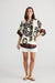 black white yellow and brown geometric print shirt with collar and button up front by Holiday.