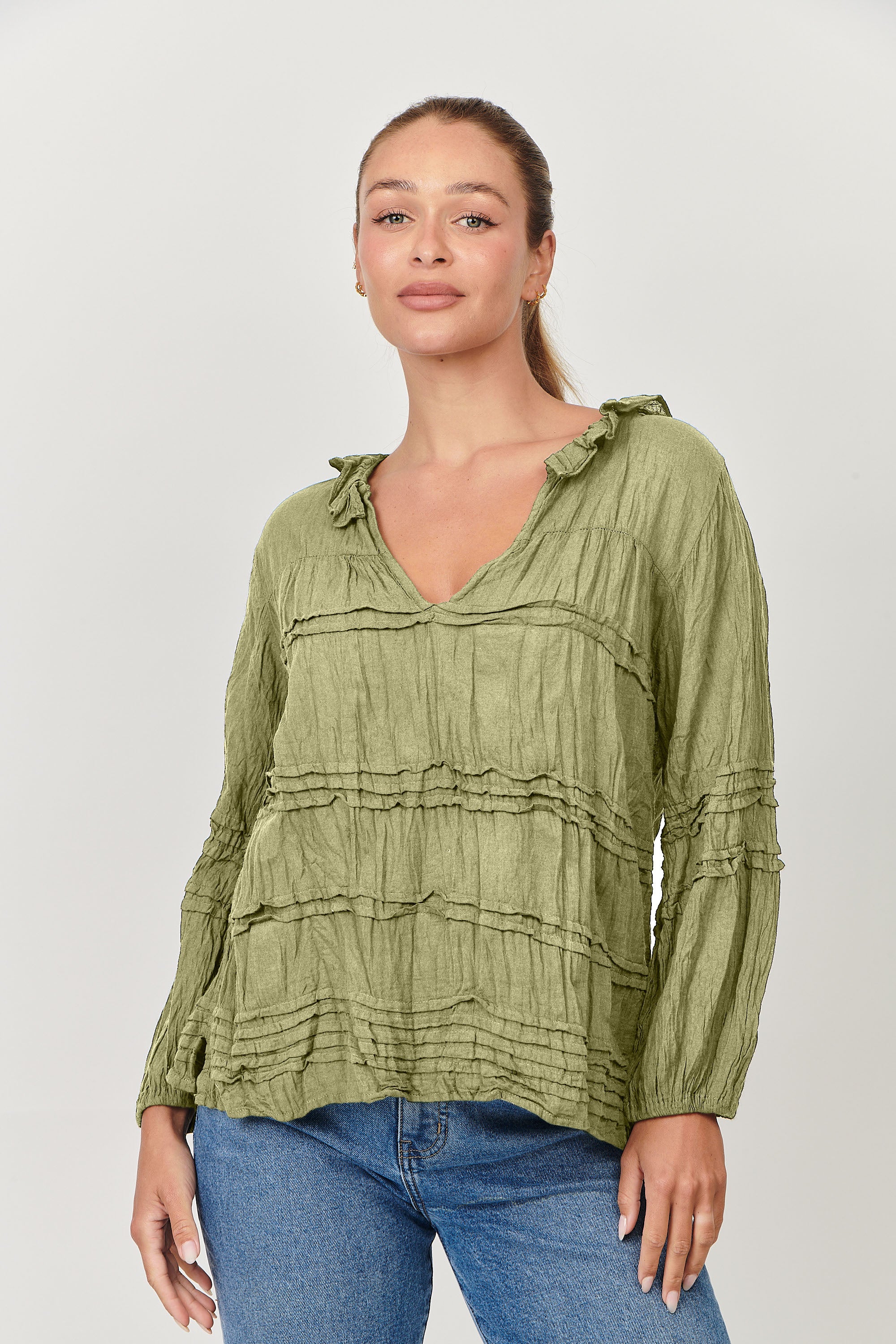 Crinkle V-Neck Top