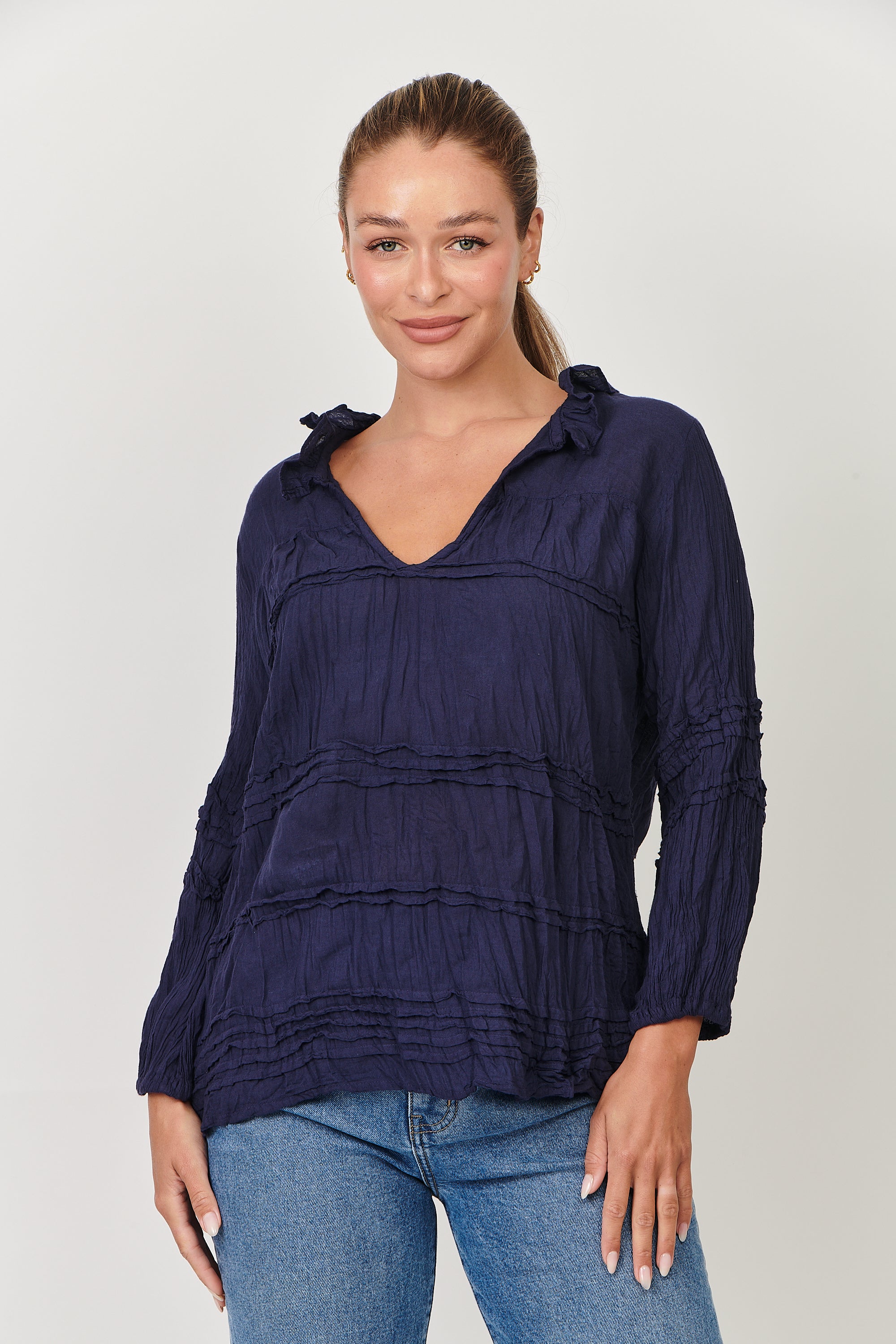 Crinkle V-Neck Top