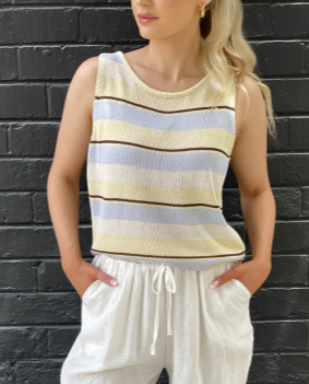 Little Lies Multi Stripe Knit Tank Top in Lemon.