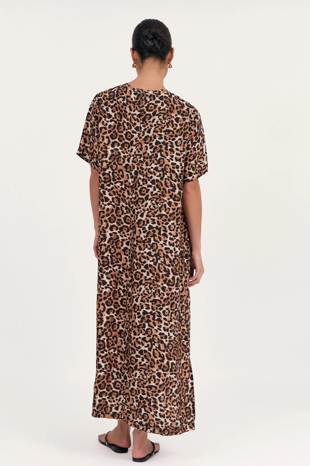 Oversized Ryan maxi dress in luxe cupro and leopard print by Adorne.