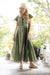 Cienna's Karri Front Button Maxi Dress in Khaki Green and Cream. 