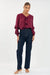 Tucked in Marla frilled blouse top in burgundy pink/red by Adorne.