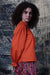 Maude Vivante's Rory Blouse Top in Burnt Orange with Long Sleeves, v-neck and standup collar.