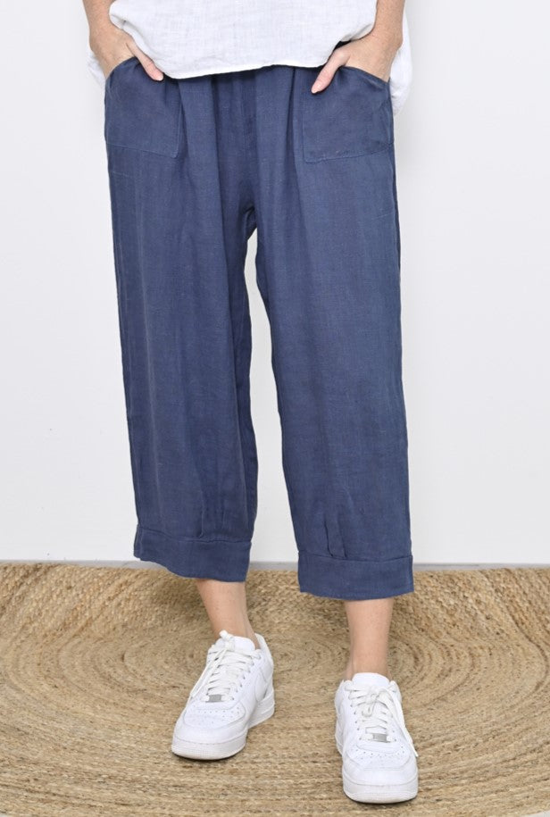 Cuff Hem Linen 7/8 Pants