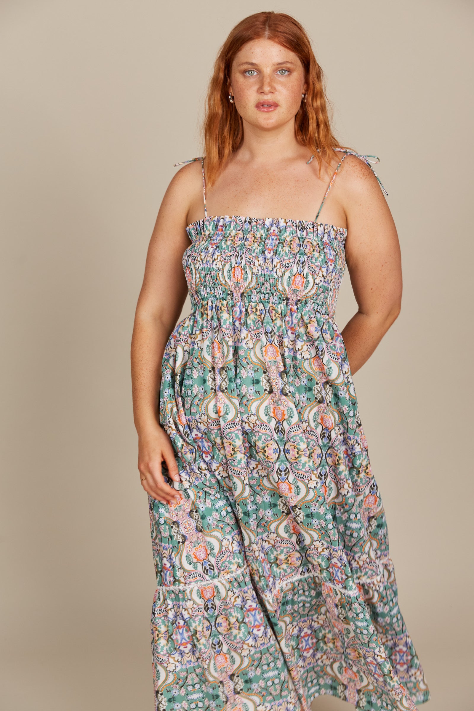 Remi Shirred Maxi Dress - Fleuron Print