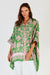 LulaSou's Carara Oversized Kaftan Shirt in Green and Pink leaf print.