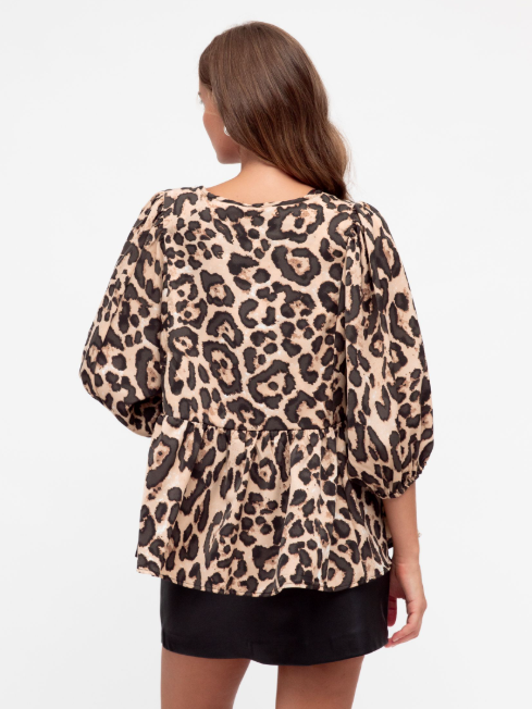 Ladies leopard print top / blouse wtih a waist seam and slight gathering by Ebby & I.