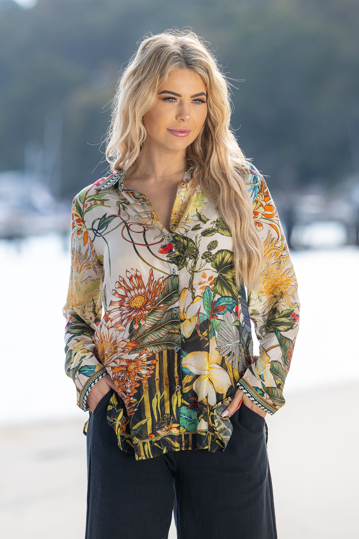 Ladies Destiny Floral Print Silk Blend Shirt with Long Sleeves from Cienna.