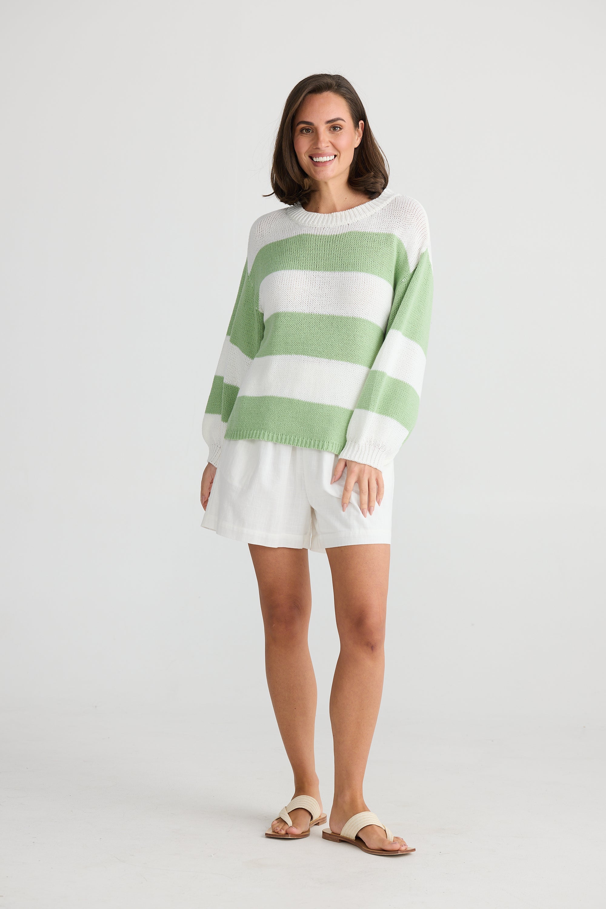 Holiday Mint Stripe Driftwood Long Sleeve Top.