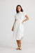 White Shirt Dress with Tie Waist classic collar and button up front in White by Holiday.