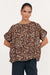 Ladies Greta luxe leopard oversized cupro top with short sleeves and a wide round neck by adorne. 