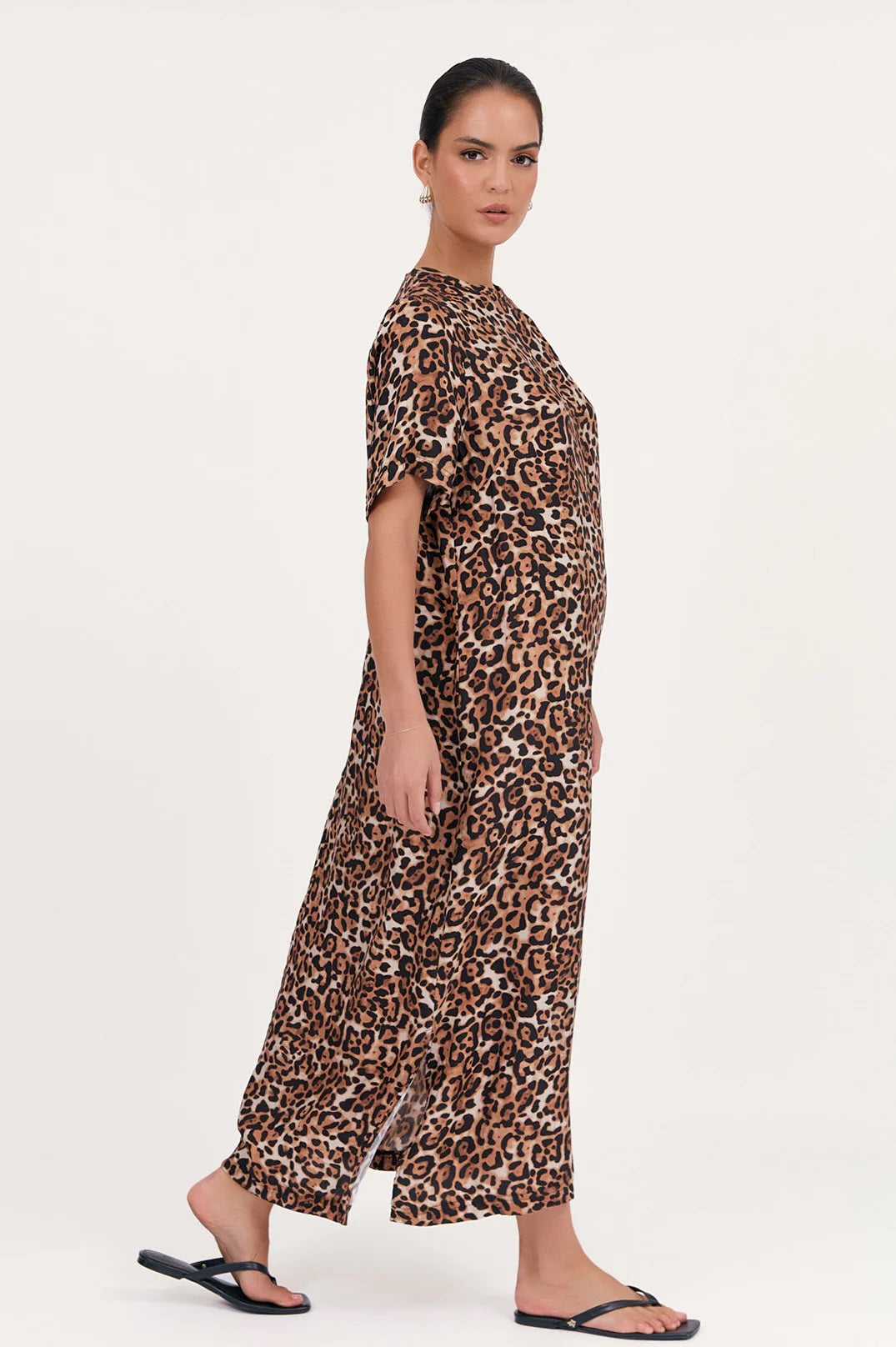 Ryan Luxe Cupro Maxi Dress in Leopard Print by Adorne.