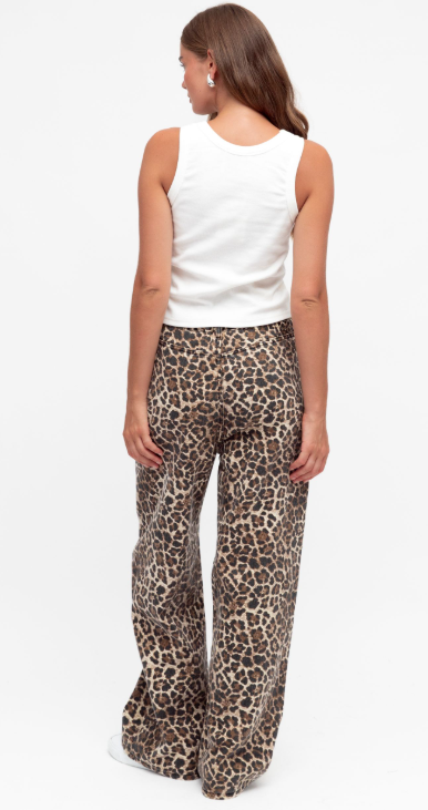 Leopard Print Denim Jeans, front pockets, full length, classic button and zip by Paper Heart Denim.