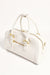 White with gold accents bowler style hand bag with crossbody strap by Adorne.