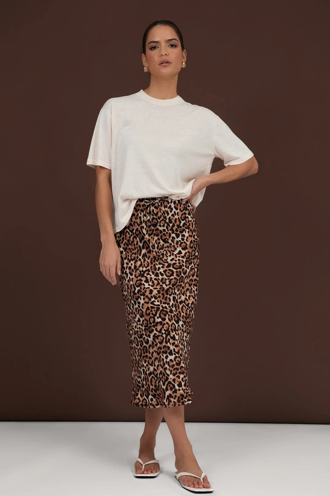 Ladies Mae Leopard print midi skirt from Adorne.