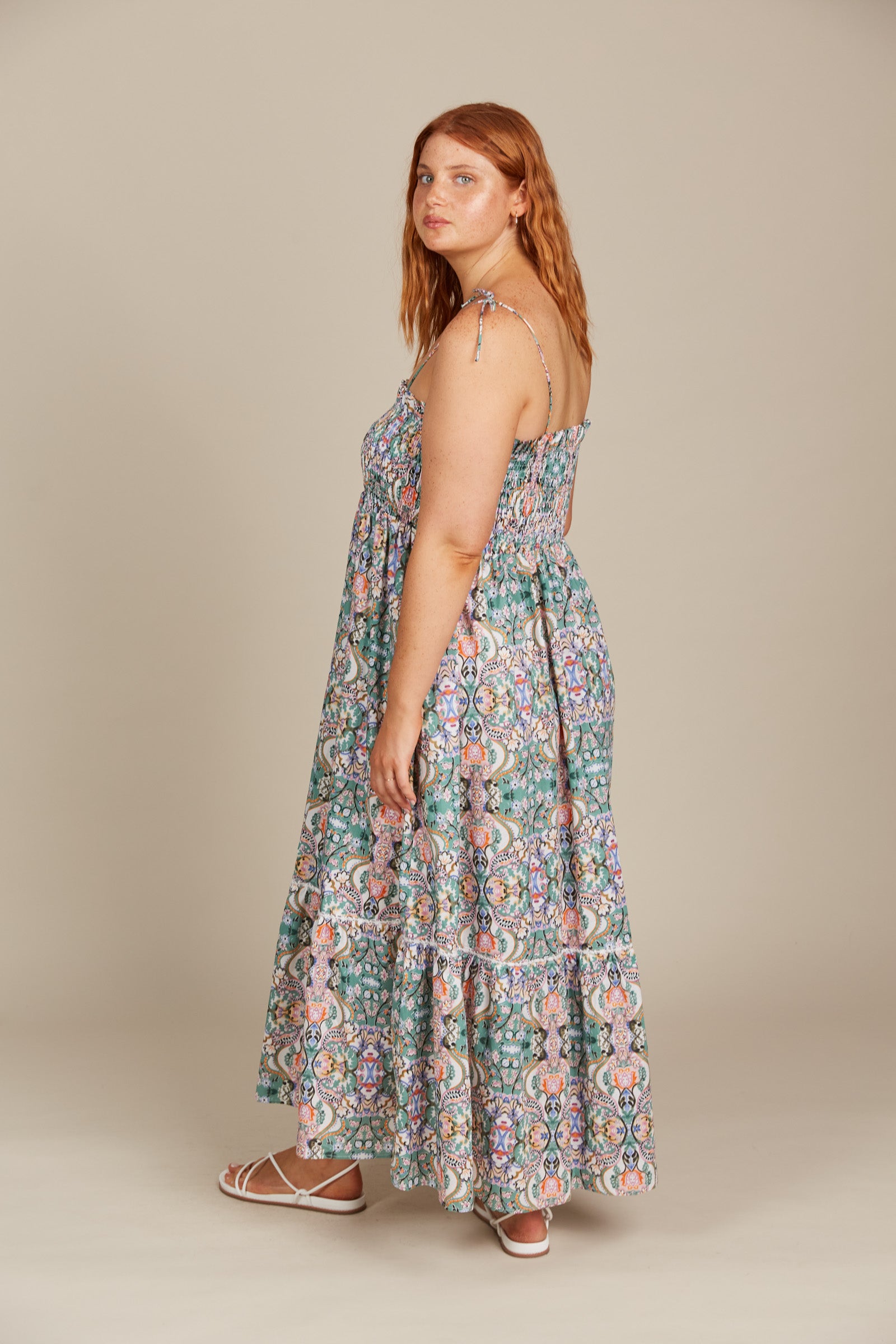 Remi Shirred Maxi Dress - Fleuron Print