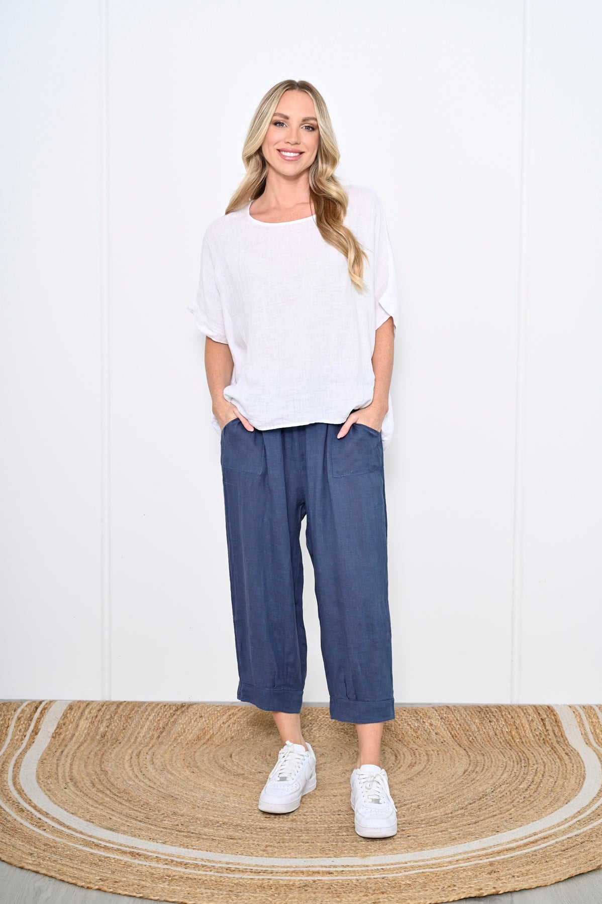 Cuff Hem Linen 7/8 Pants