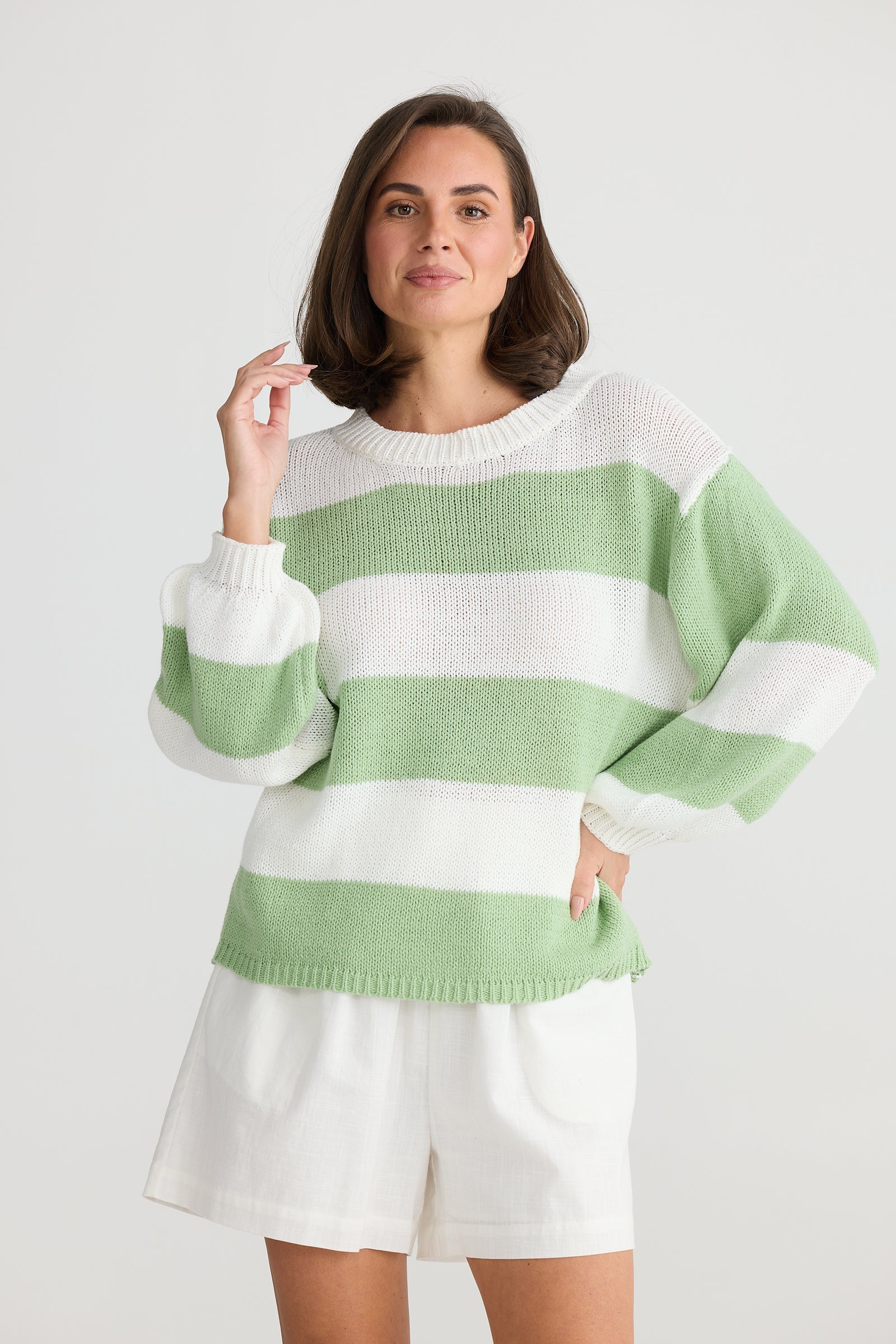 Holiday Mint Stripe Driftwood Long Sleeve Top.