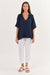 Namstai Mooring Relaxed short sleeve cotton blouse top (Navy Blue).