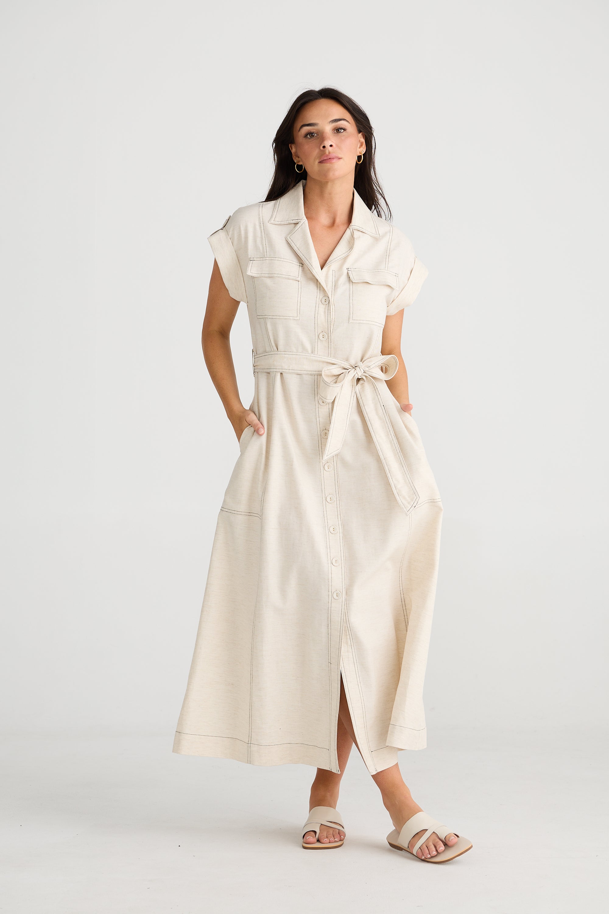 Natural (Beige / cream) linen shirt dress