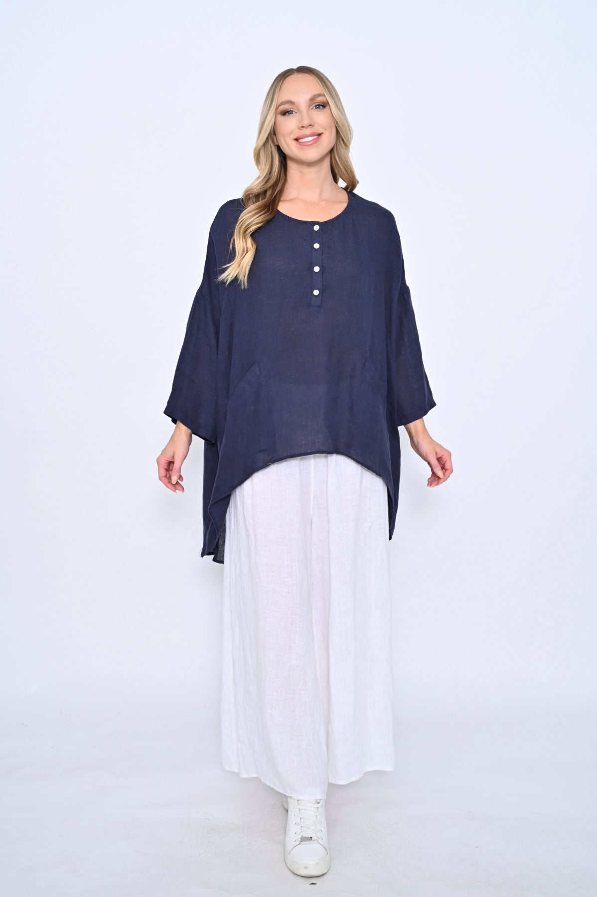 Button Linen High Low Tunic