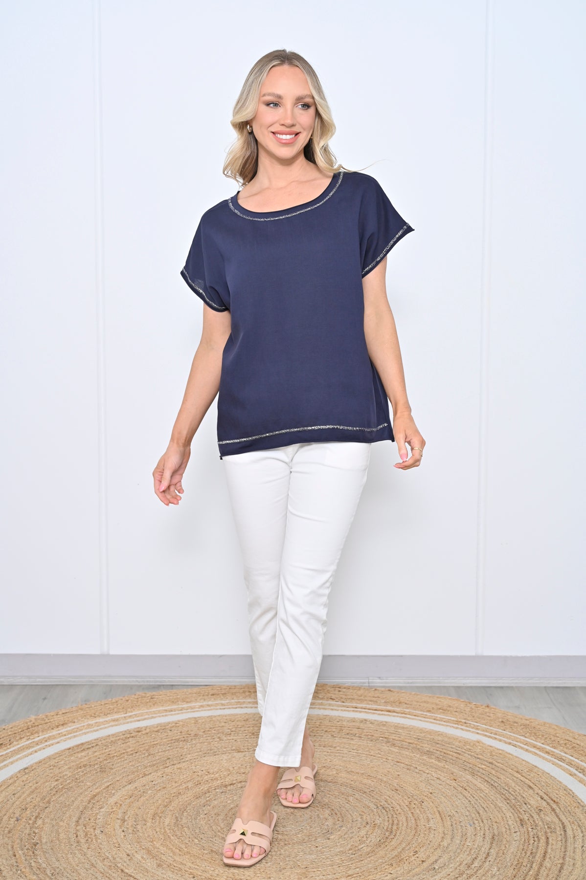 Lurex Neck Linen Top